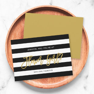 Chic Black Stripes Will You Be My Flower Girl Invitation