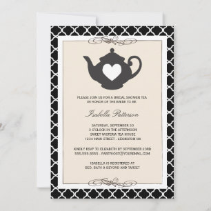 Chic Black Tan Teapot Bridal Shower Tea Party Invitation