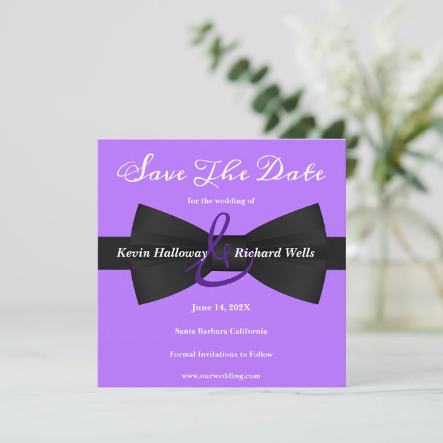Chic Black Tie Gay Wedding Save The Date (Standing Front)