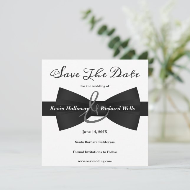 Chic Black Tie Gay Wedding Save The Date (Standing Front)