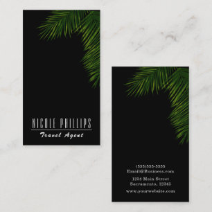 Chic Black Tropical Green Palm Tree Leaf Business Card
