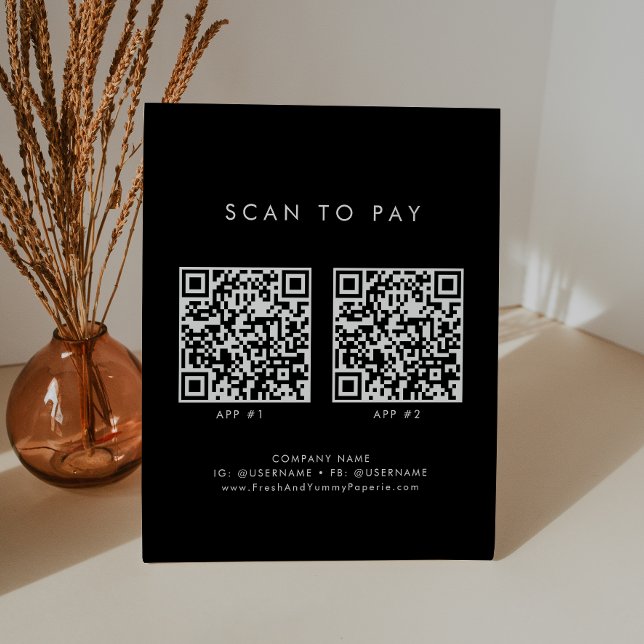Chic Black Typography Business 2 Apps Scan To Pay Pedestal Sign (Creator Uploaded)