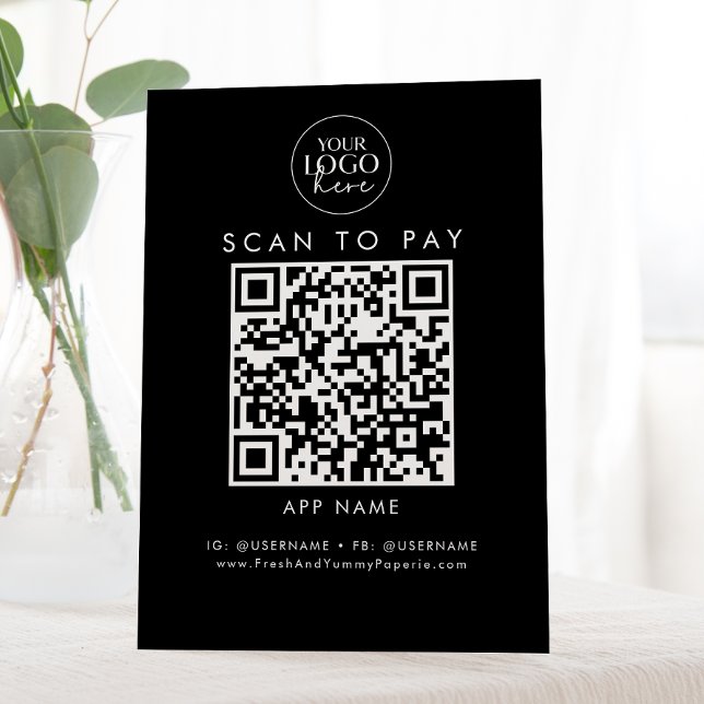 Chic Black Typography Business Logo Scan To Pay Pedestal Sign (Creator Uploaded)
