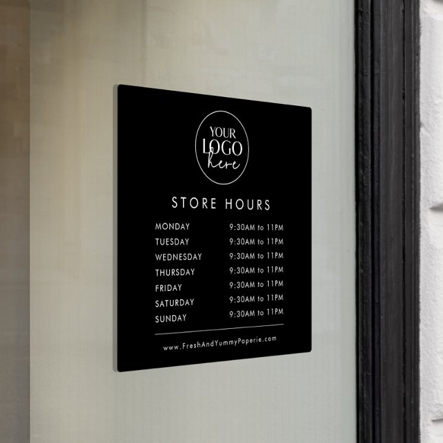 Chic Black Typography Business Logo Store Hours Window Cling (Creator Uploaded)