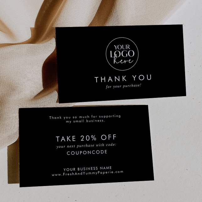 Chic Black Typography Business Logo Thank You Discount Card (Creator Uploaded)