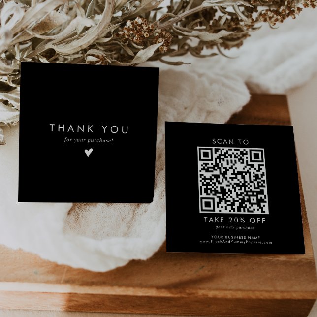 Chic Black Typography Business QR Code Thank You Discount Card (Creator Uploaded)