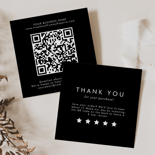 Chic Black Typography QR Code Leave A Review Square Business Card (Creator Uploaded)