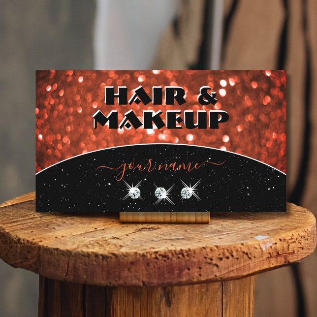 Chic Black Vermilion Red Sparkle Glitter Glamourou Business Card (Creator Uploaded)