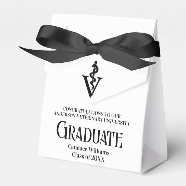 Chic Black Veterinary School Graduation Party Favour Box (Front Side)