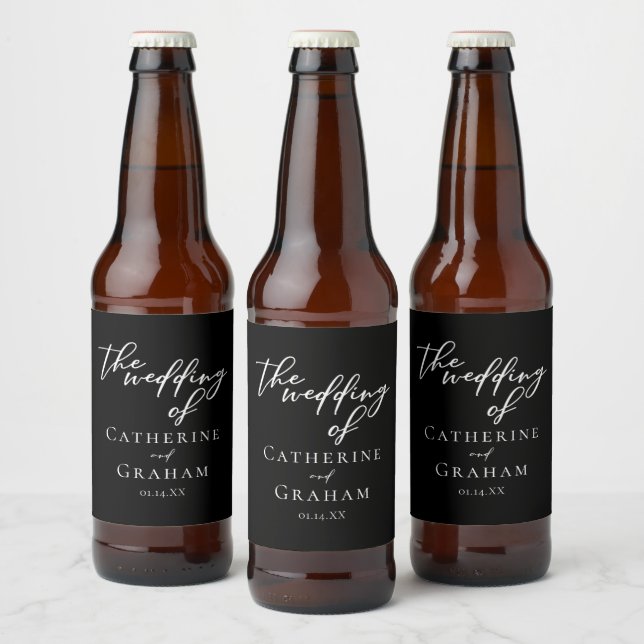 Chic Black Wedding Personalised Typography Beer Bottle Label (Bottles)