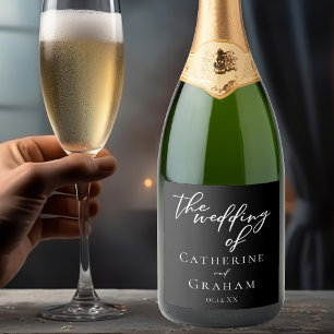 Chic Black Wedding Personalised Typography Liquor Bottle Label