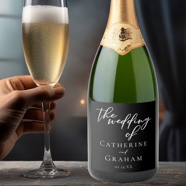Chic Black Wedding Personalised Typography Liquor Bottle Label (Creator Uploaded)
