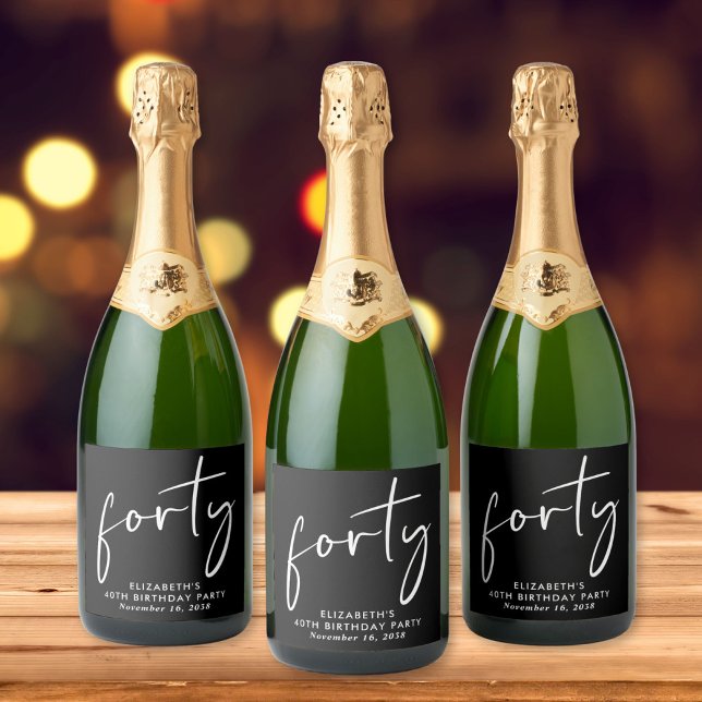 Chic Black White 40th Birthday Party Sparkling Wine Label (Creator Uploaded)