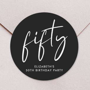 Chic Black White 50th Birthday Party Classic Round Sticker