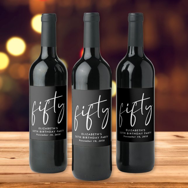 Chic Black White 50th Birthday Party Wine Label (Creator Uploaded)