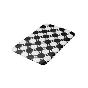 Chic Black White Abstract Circles Squares Pattern Bath Mat