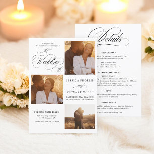 Chic black white all in one script photos wedding  invitation