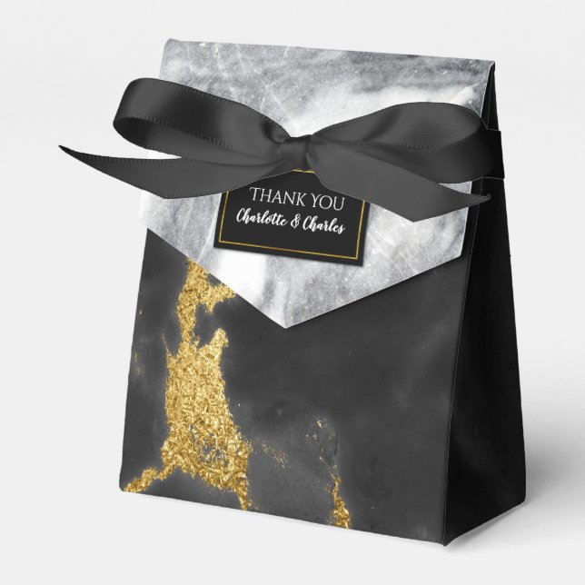 Chic Black White and Gold Marble Favour Box (Front Side)