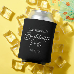 Chic Black White Bachelorette Party Personalised Can Cooler