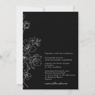 Chic Black & White Blossom Floral Wedding Invitation