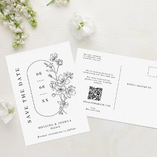 Chic Black & White Blossoms Wedding Save the Date Announcement Postcard