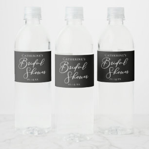 Chic Black White Bridal Shower Personalized Water Bottle Label