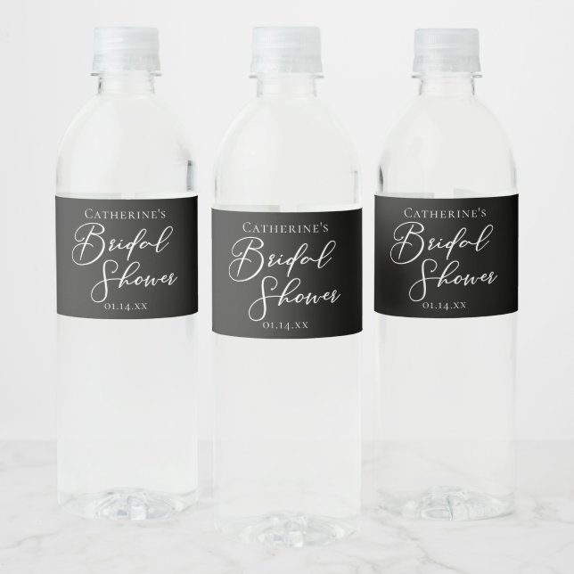 Chic Black White Bridal Shower Personalized Water Bottle Label (Bottles)