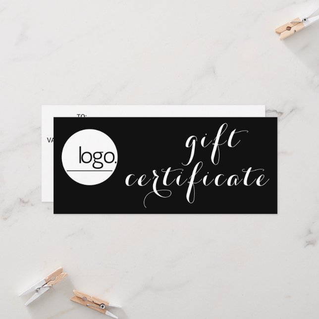 CHIC BLACK WHITE BUSINESS LOGO GIFT CERTIFICATE (Front/Back In Situ)