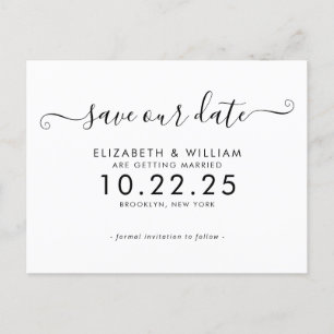 Chic Black White Calligraphy Wedding Save the Date Invitation Postcard