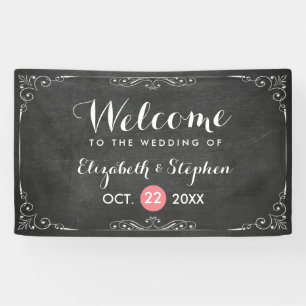 Chic Black White Chalkboard Floral Wedding Banner