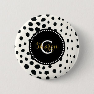 Chic black white cheetah print pattern monogram 6 cm round badge