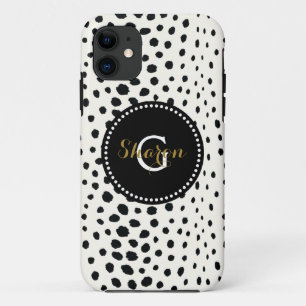 Chic black white cheetah print pattern monogram iPhone 11 case
