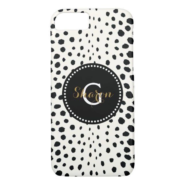 Chic black white cheetah print pattern monogram Case-Mate iPhone case (Back)
