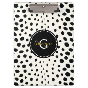 Chic black white cheetah print pattern monogram clipboard