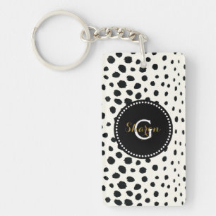 Chic black white cheetah print pattern monogram key ring