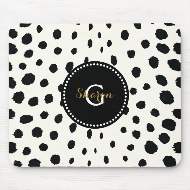 Chic black white cheetah print pattern monogram mouse mat (Front)