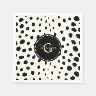 Chic black white cheetah print pattern monogram napkin