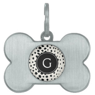 Chic black white cheetah print pattern monogram pet name tag