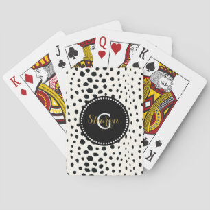 Chic black white cheetah print pattern monogram playing cards