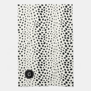 Chic black white cheetah print pattern monogram tea towel