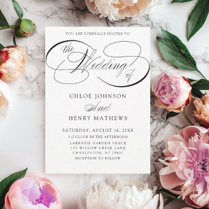 Chic Black & White Classic Calligraphy Wedding Invitation
