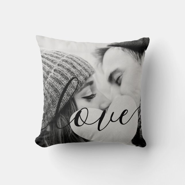 Chic Black White Couple Photo Script Love Cushion (Front)