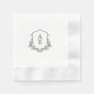 Chic Black & White Crest Monogram Wedding Napkin