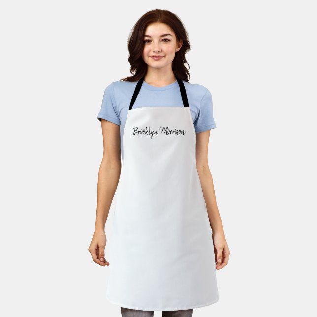 Chic black white custom casual script name text apron (Worn)
