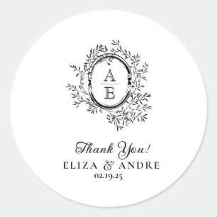 Chic Black White Custom Monogram Wedding Sticker