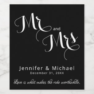Chic Black & White Custom Wedding Wine Bottle Wine Label