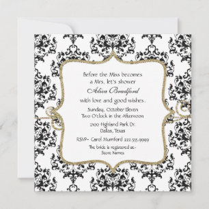 Chic Black & White Damask Bridal Shower Invitation