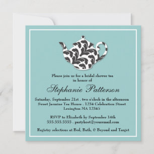 Chic Black & White Damask Bridal Shower Tea Party Invitation