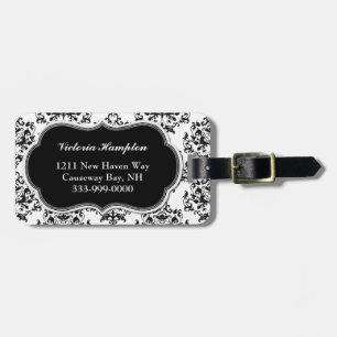 Chic Black & White Damask Luggage Tag