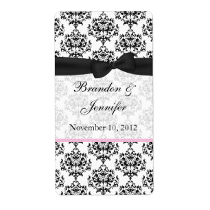 Chic Black & White Damask Mini Wine Labels